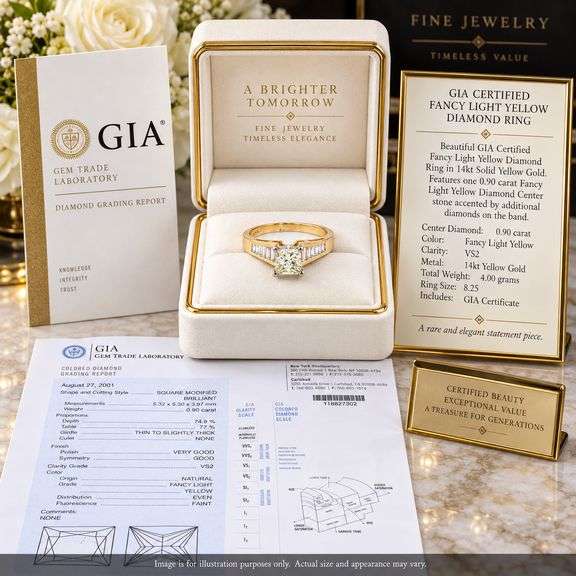 Beautiful GIA Certified Fancy Light Yellow Diamond Ring in 14kt Solid Yellow Gold