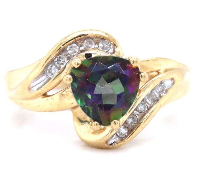 Pretty 10K YG Mystic Topaz and Diamond Ring