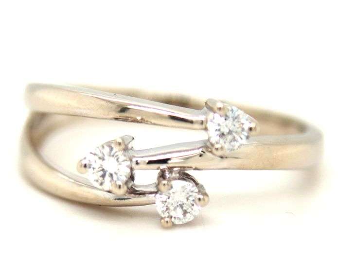 Contemporary 14K WG 3 Diamond Ring