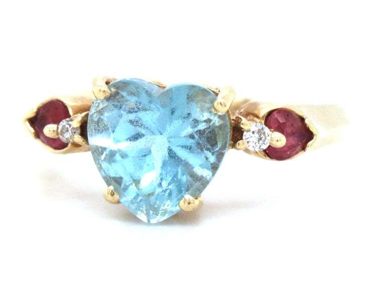 Estate 14K YG Heart Shaped Blu Topaz Ring