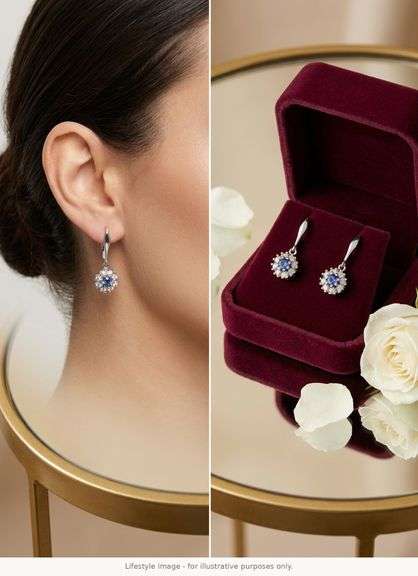 CERTIFIED 18K WHITE GOLD DIAMOND AND SAPPHIRE EARRINGS