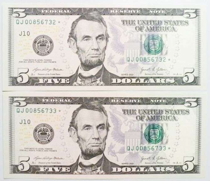 (2) Superb Crisp $5 2021 Star Replacement Notes Kansas City-Consecutive-Better Series!
