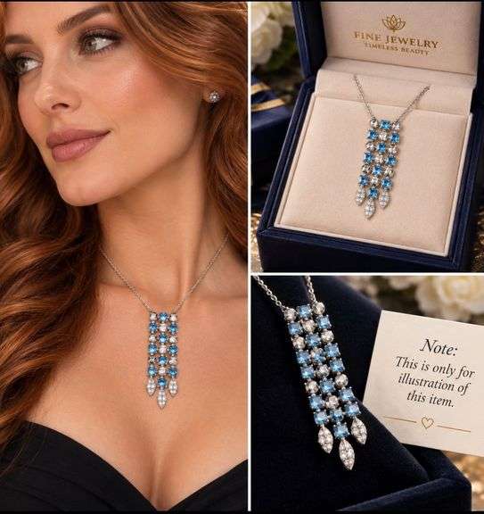 Bvlgari 3 row Drop necklace 18kt with blue topaz and diamonds