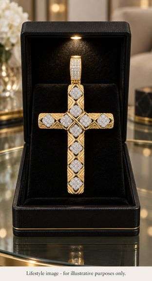 10kt Yellow gold diamond cross pendant