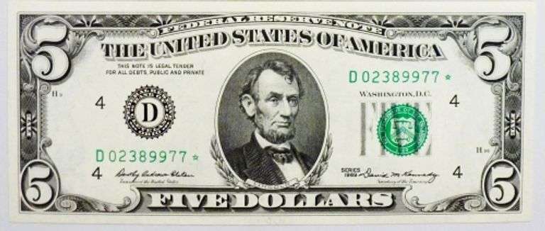 Superb Crisp 1969 $5 Star Note Cleveland-Great Example!