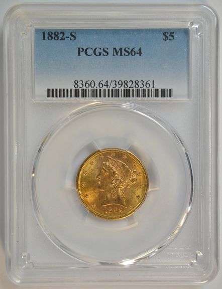 Flashy Nearly Gem BU 1882-S $5 Liberty Gold Piece. PCGS MS64