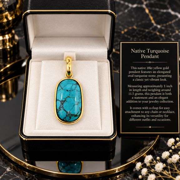 Elegant native 18kt Yellow Gold Turquoise Oval Pendant
