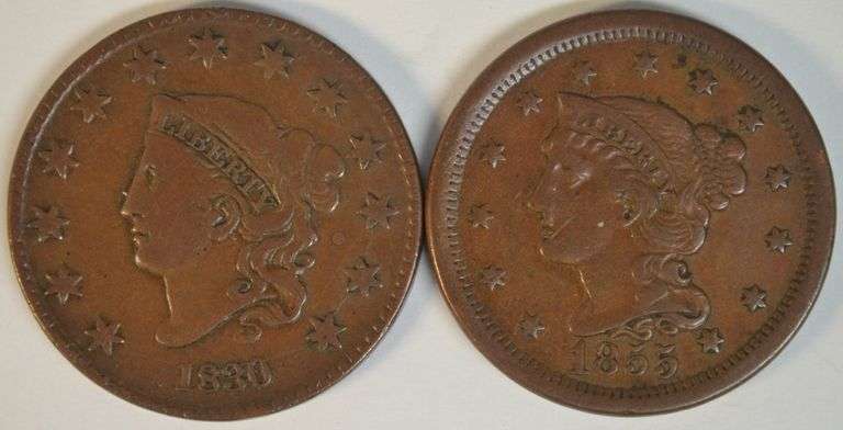 Attractive 1830 and 1855 Large Cents in nice conditions
