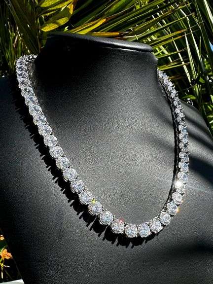 18 Kt White Gold Plated Huge 112 Cttw Lab Simulated Diamond Tennis Necklace