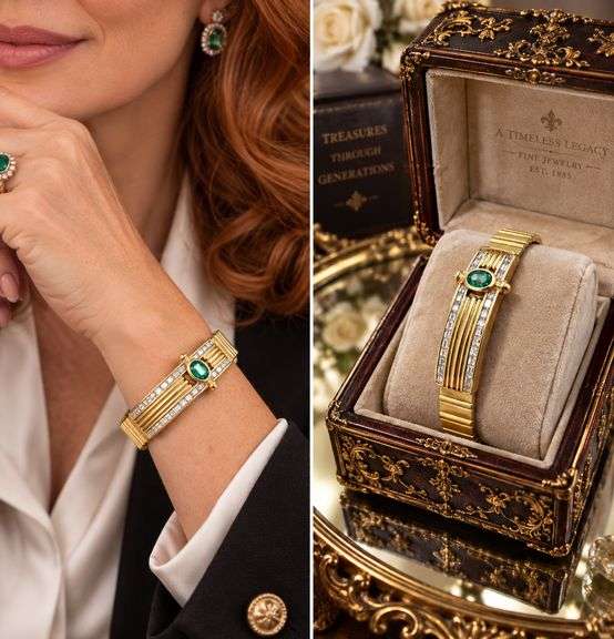 Investment! Gents Signed Italian 18KT Yellow Gold Bracelet with a very fine quality Zambian Emerald 