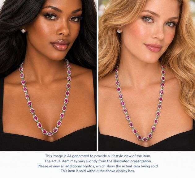 Gorgeous Brand New European 22.60CTW Oval Cut Faceted Ruby, 3.10CTW Diamonds & 1.90CTW Tsavorite Nec