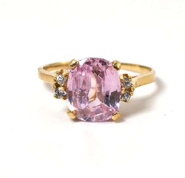 Fabulous 14K Yellow Gold Pink Cubic Zirconia Gemstone Ring with Diamond Accents