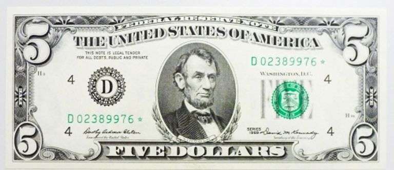 Superb Crisp 1969 $5 Star Note Cleveland-Great Example!
