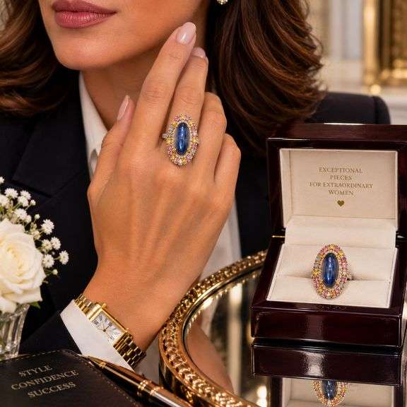 Extremely fine Victorian natural cabochon sapphire in center and diamonds ring on silver