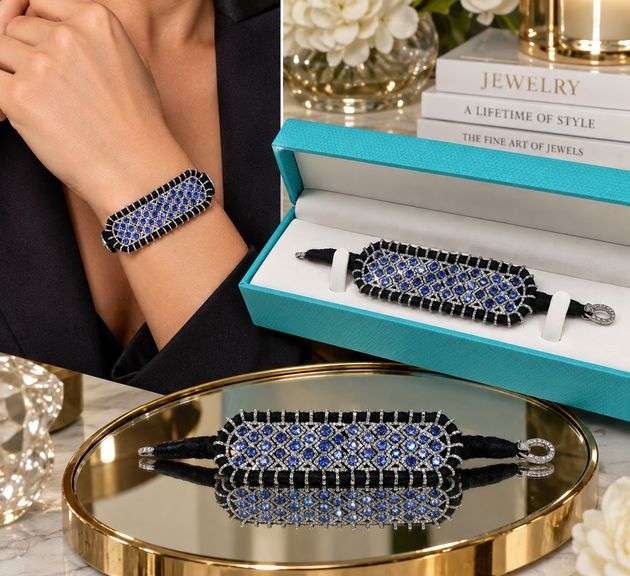 New! +10 ctw all natural sapphire and diamond  weaved on fabric bracelet