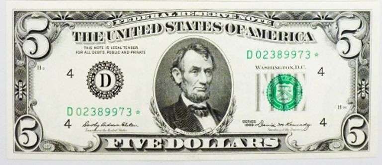 Superb Crisp 1969 $5 Star Note Cleveland-Great Example!