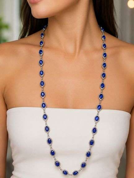 Investment! Stunning 230 ctw Tanzanite and Diamond Silver Necklace
