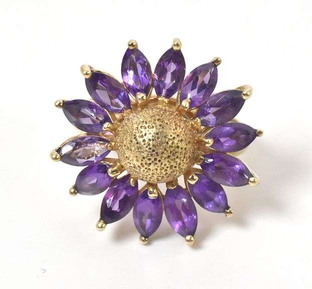 Whimsical 14K Yellow Gold Amethyst Gemstone Ring