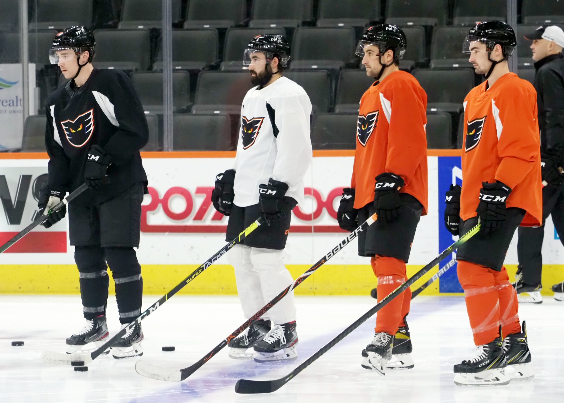 Charlie Gerard (white jersey) making the most of his current opportunity with the Phantoms.