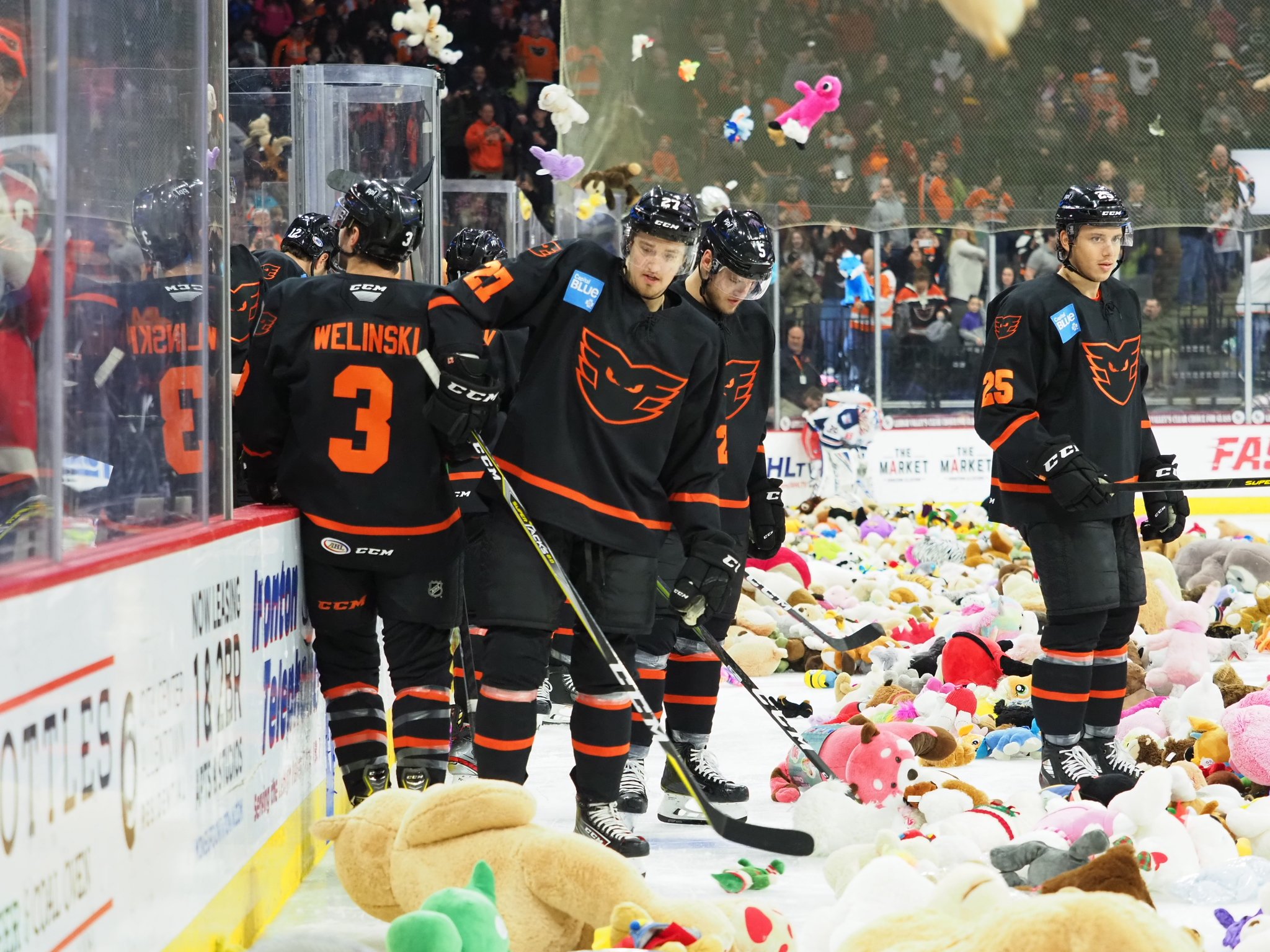 Players found a plush soccer ball to kick around last season on Teddy Bear Toss Night against Cleveland on December 8th, 2018