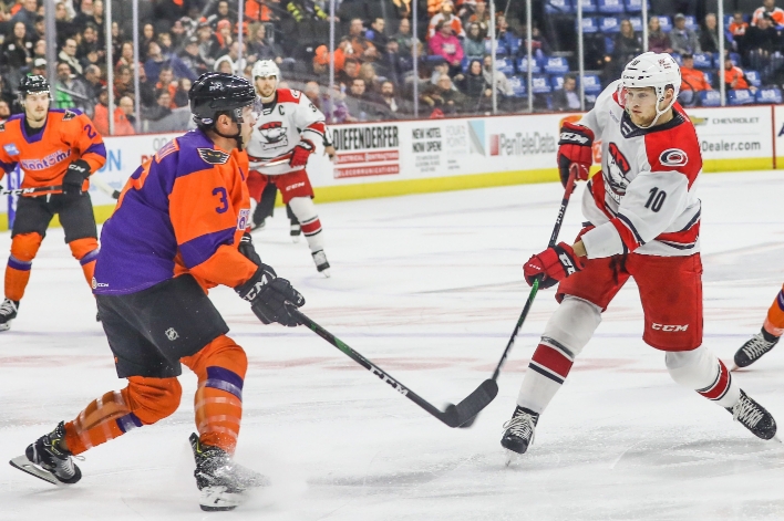 The Phantoms wore special themed jerseys for Retro Week Wednesday night against Charlotte featuring an orange front with a pu
