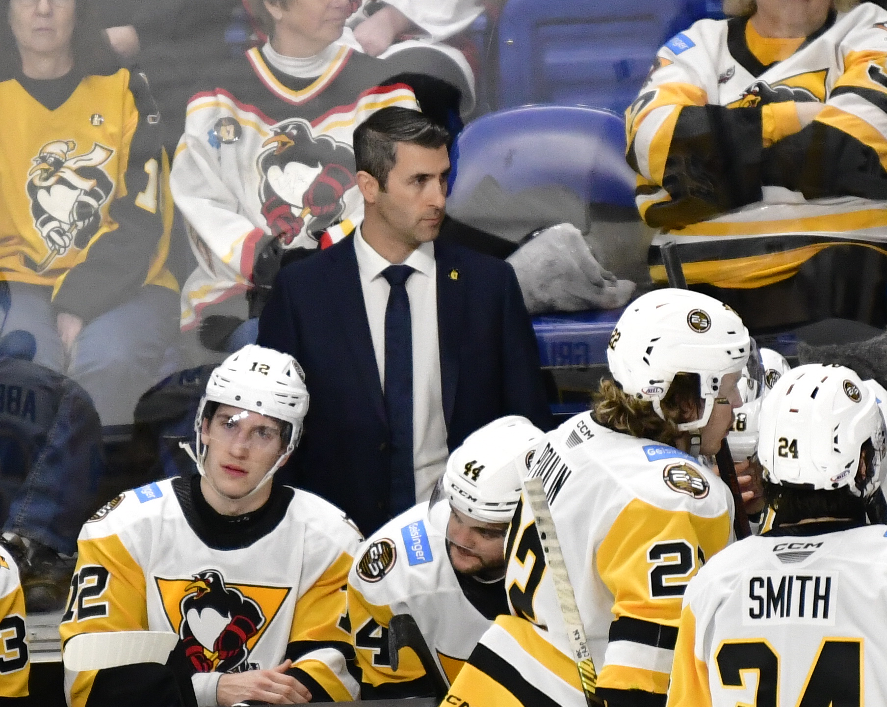 Wilkes-Barre/Scranton Penguins head coach JD Forrest (left) and assistant coach Kevin Porter (right) were relieved of their c