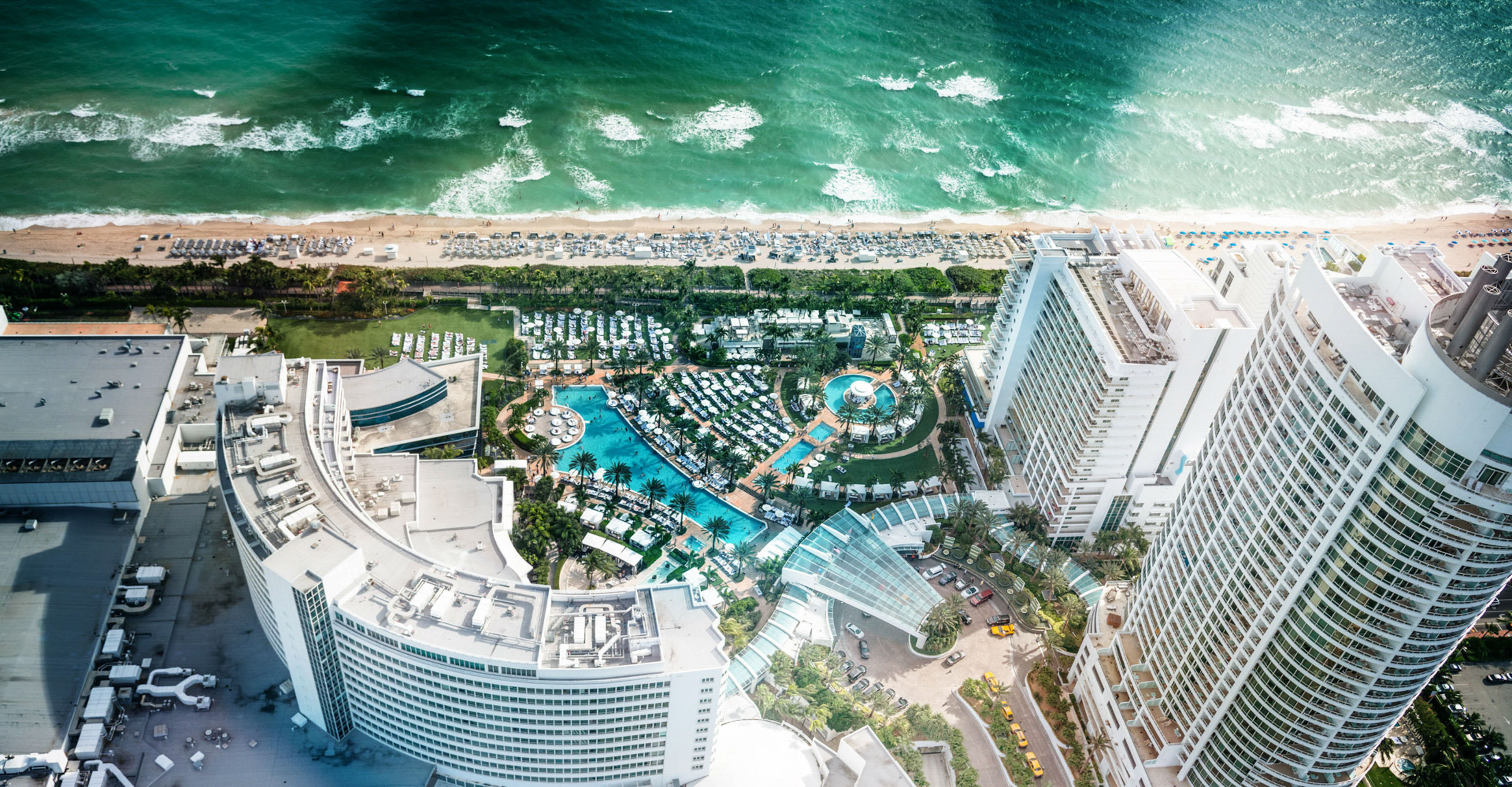 Aerial view of hotels and the ocean in Fort Lauderdale, Florida, USA