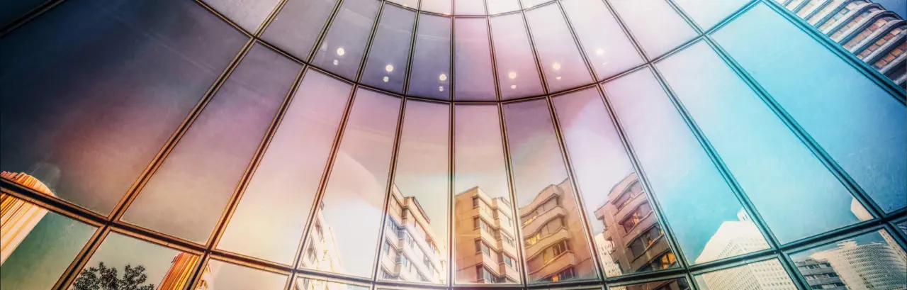 Reflections in tower facade stock photo