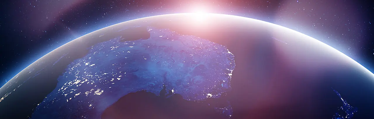 Image taken in outer space showing Australia, New Zealand, and the Pacific Ocean