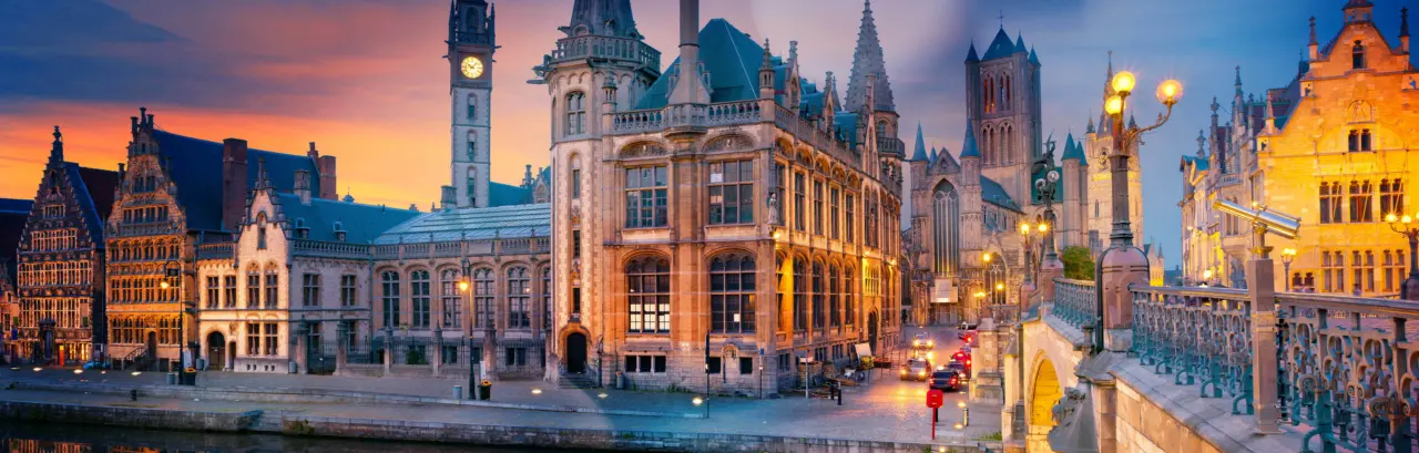 Image of Ghent, Belgium during twilight blue hour.