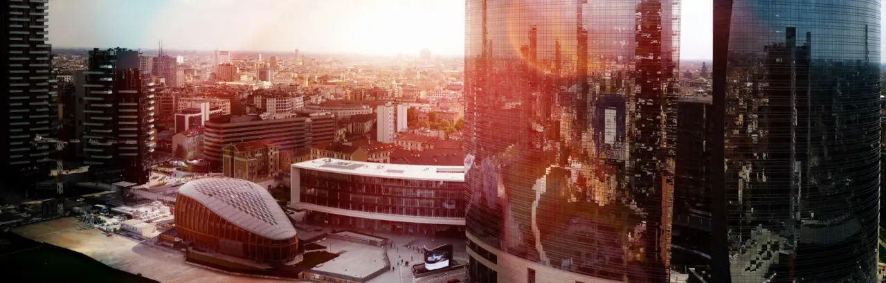 reflection of new modern district in Milan