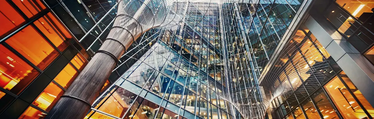 Illuminated office buildings at Canary Wharf, London