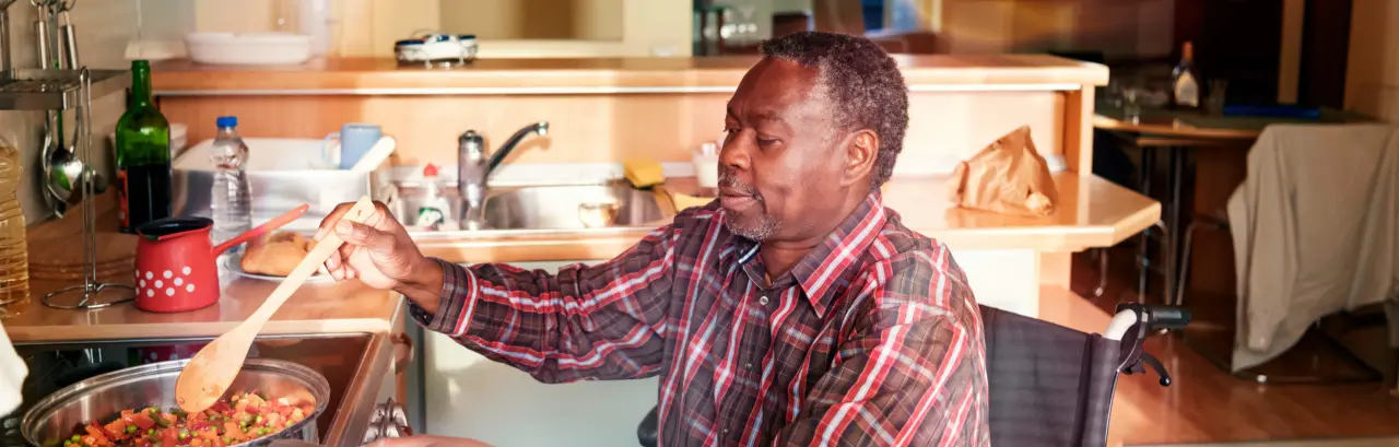 Disabled Black Person is Enjoying in Preparation of Delicious Lunch.