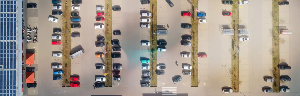 Aerial View of parking lot with Solar Panels