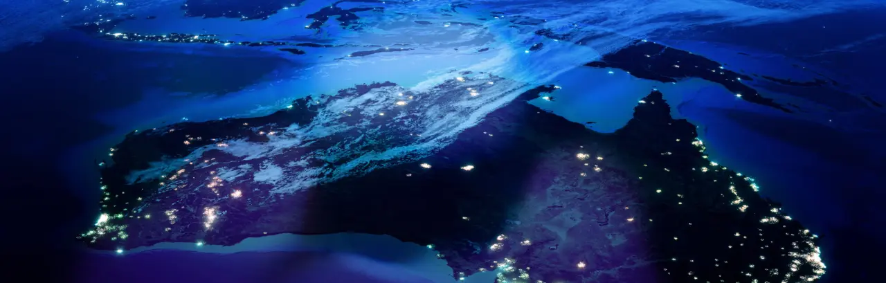 Australia with city lights from space at night