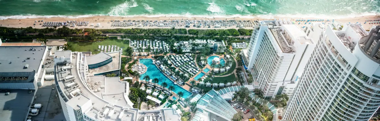 Aerial view of hotels and the ocean in Fort Lauderdale, Florida, USA