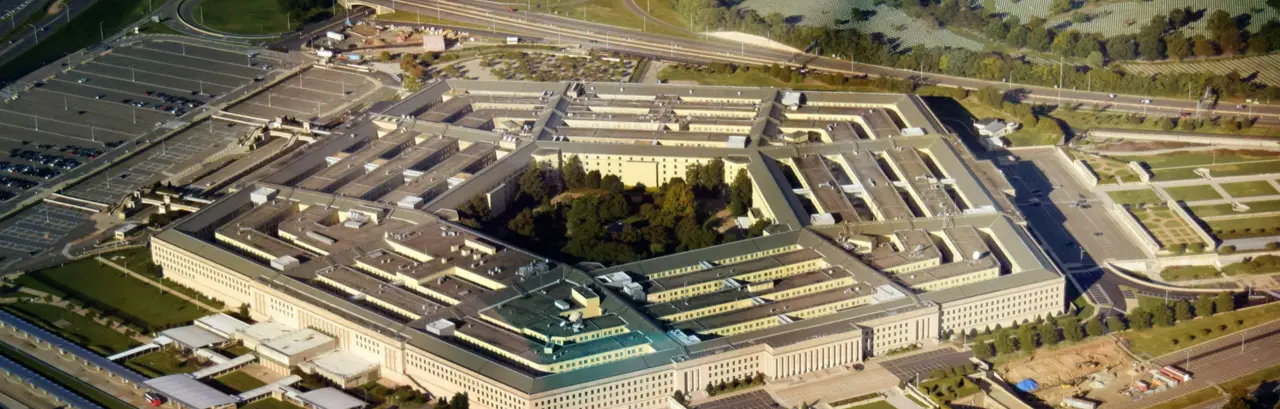 US Pentagon in Washington DC building looking down aerial view from above