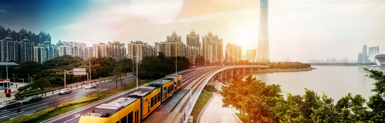 The sightseeing train is driving in the Guangzhou, China