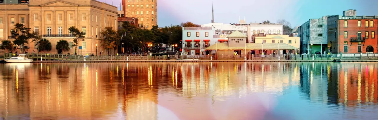 Downtown Wilmington skyline reflected on the Cape Fear River