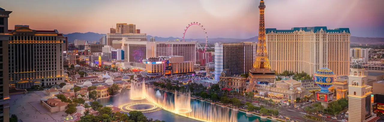 Aerial view of Las Vegas strip in Nevada as seen at night USA