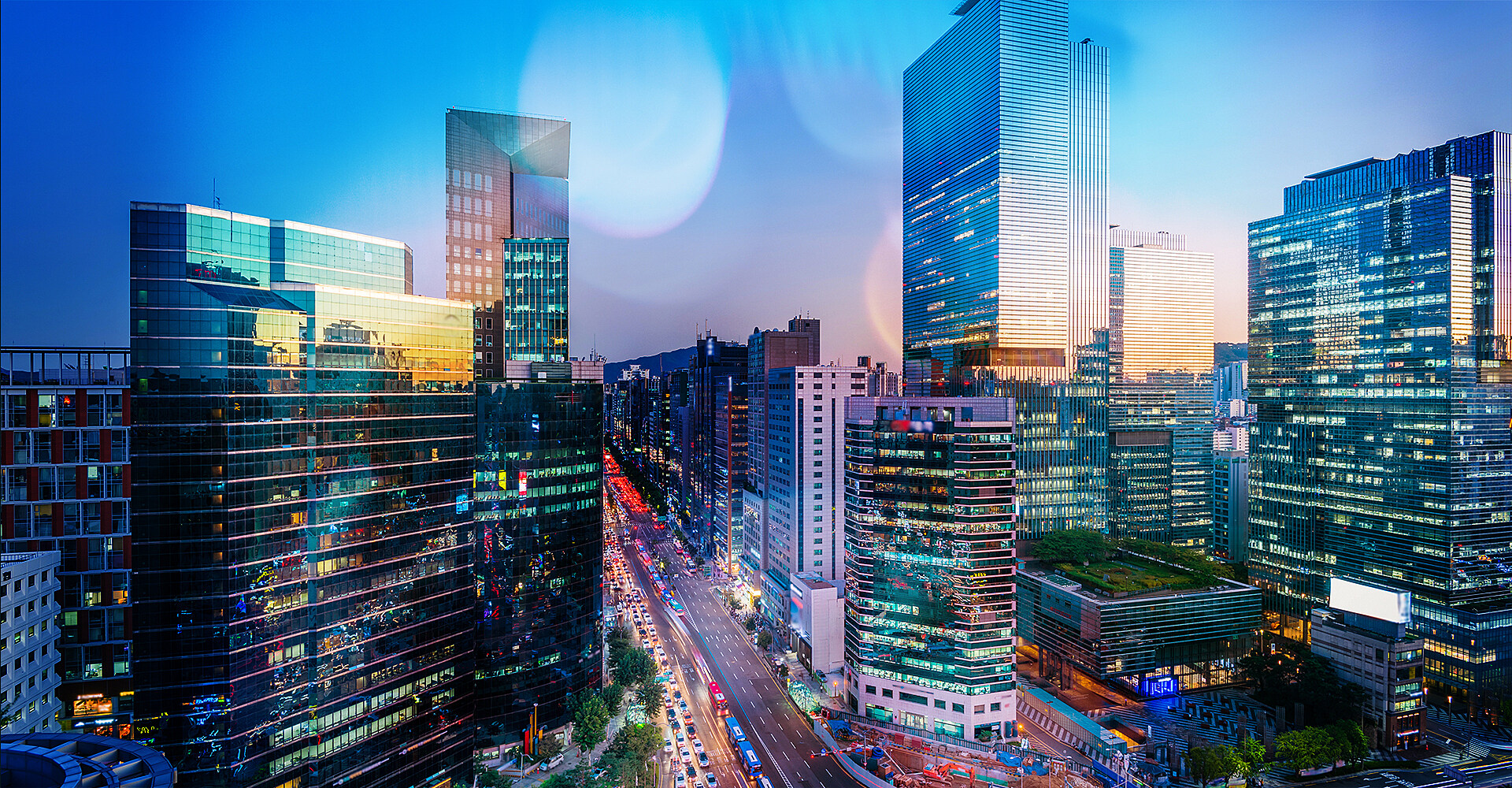 Traffic at night in Gangnam City Seoul, South Korea