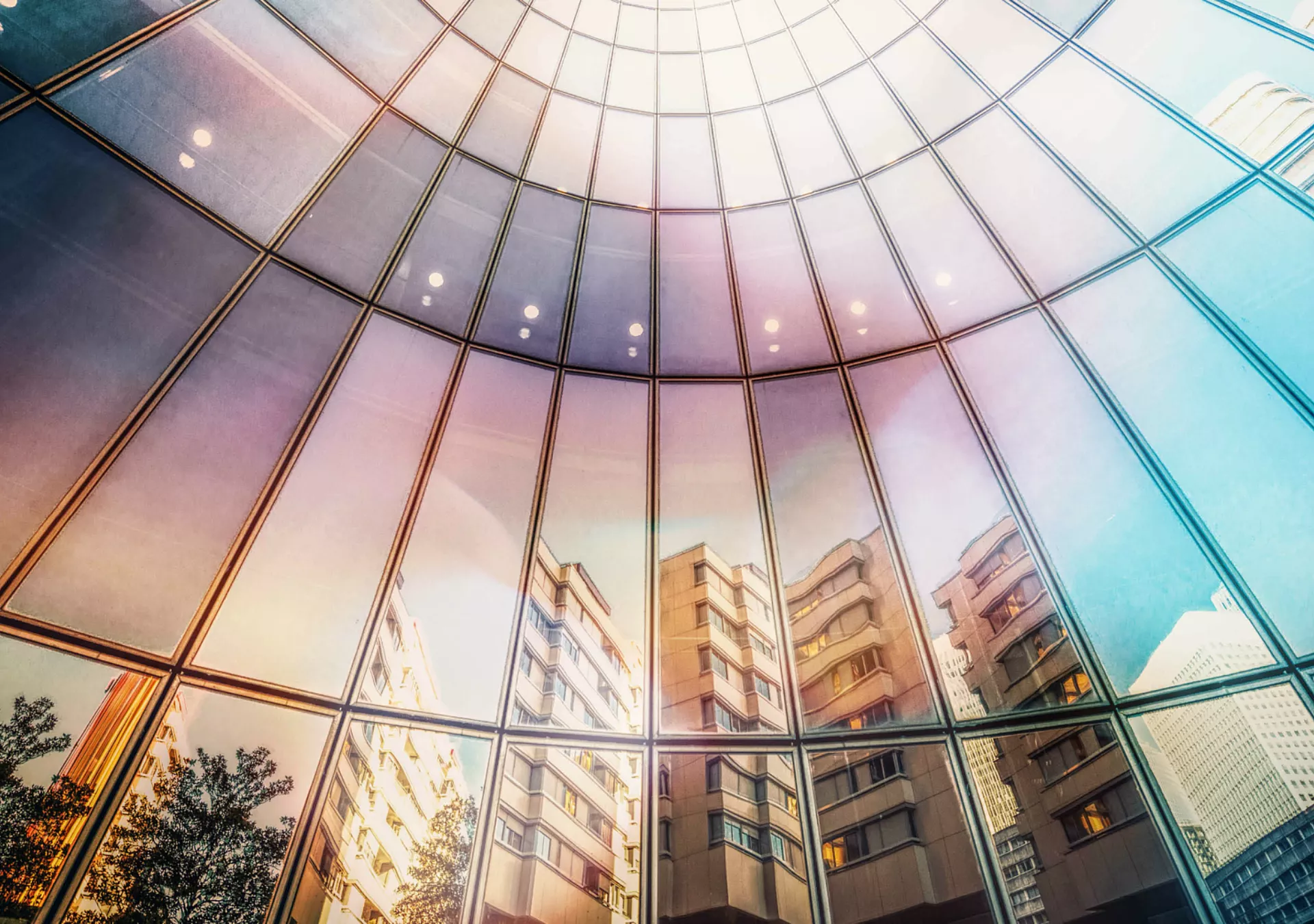 Reflections in tower facade stock photo