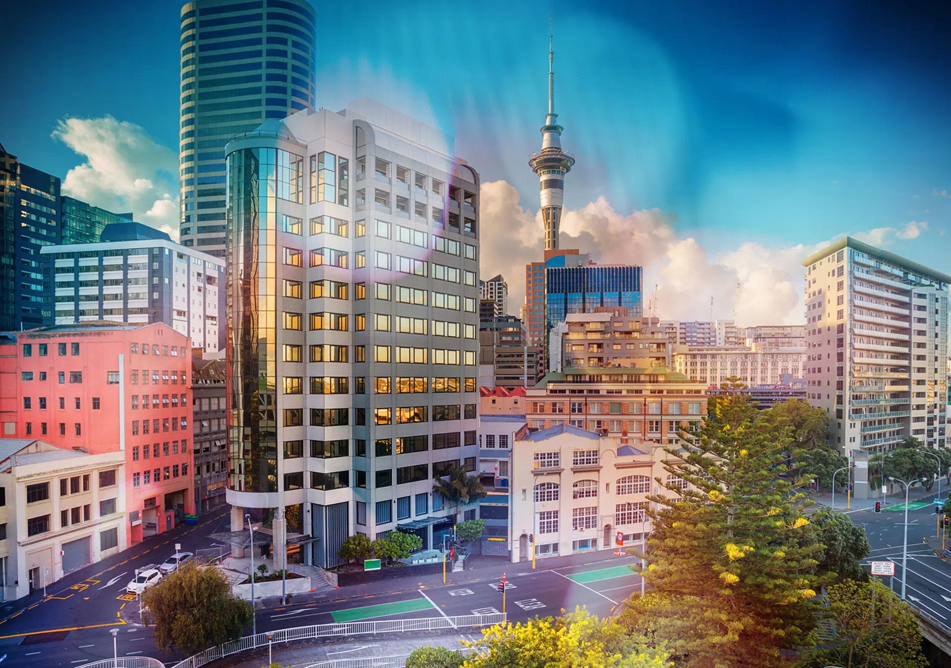 Skyline of Auckland New Zealand on a sunny day