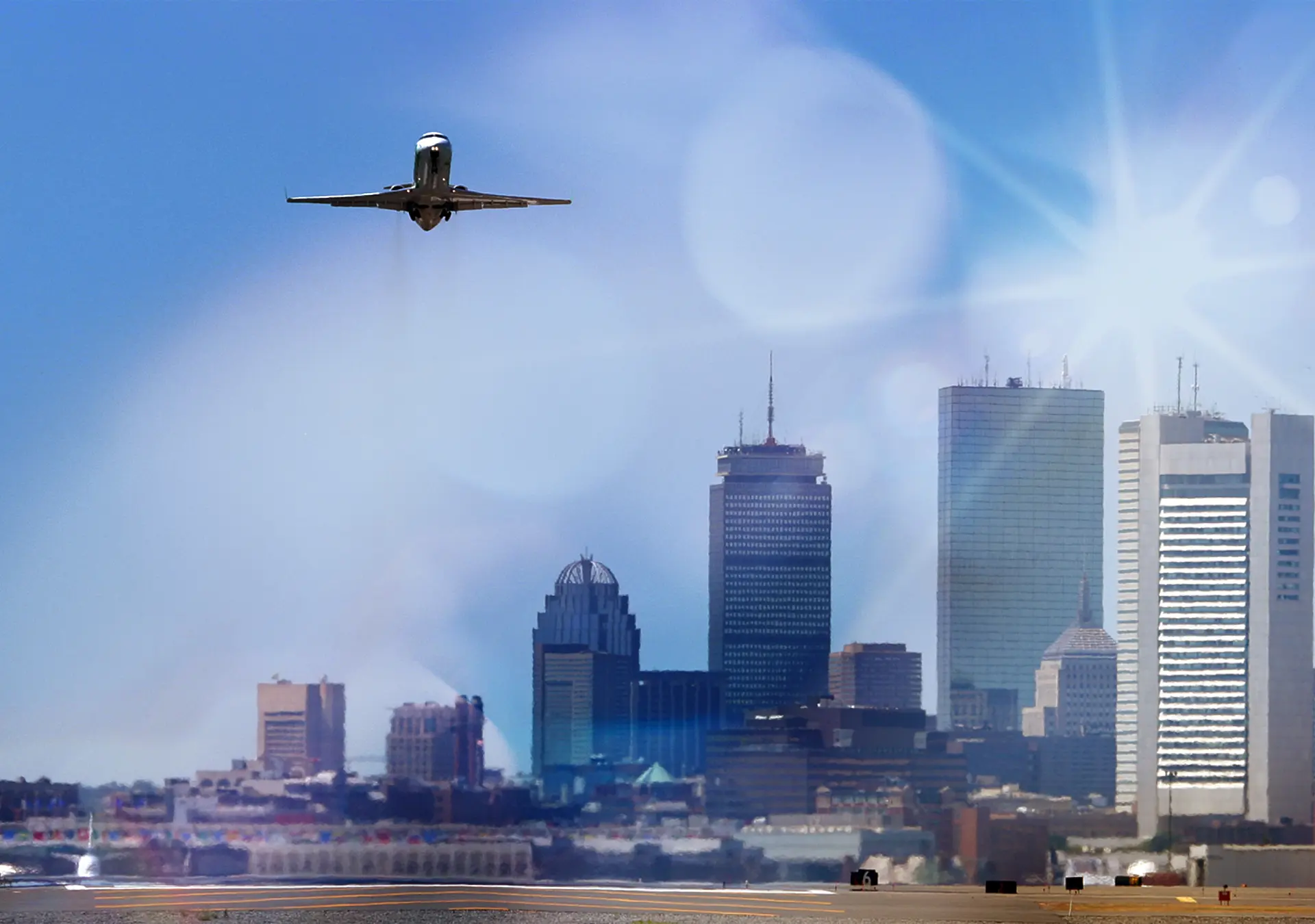 Aircraft departing Boston's Logan International Airport.