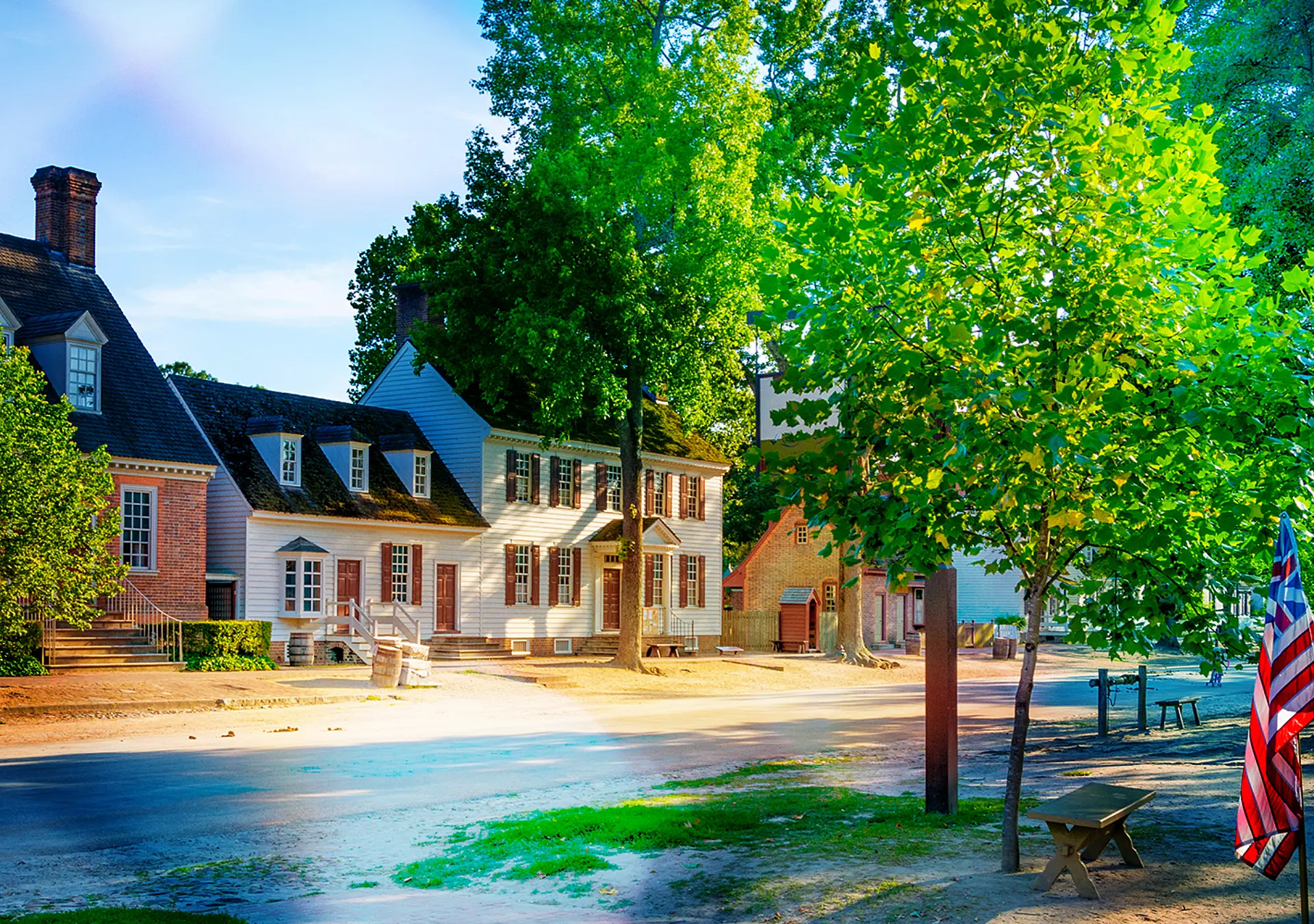 A view down the main street in Colonial Williamsburg, Virginia.