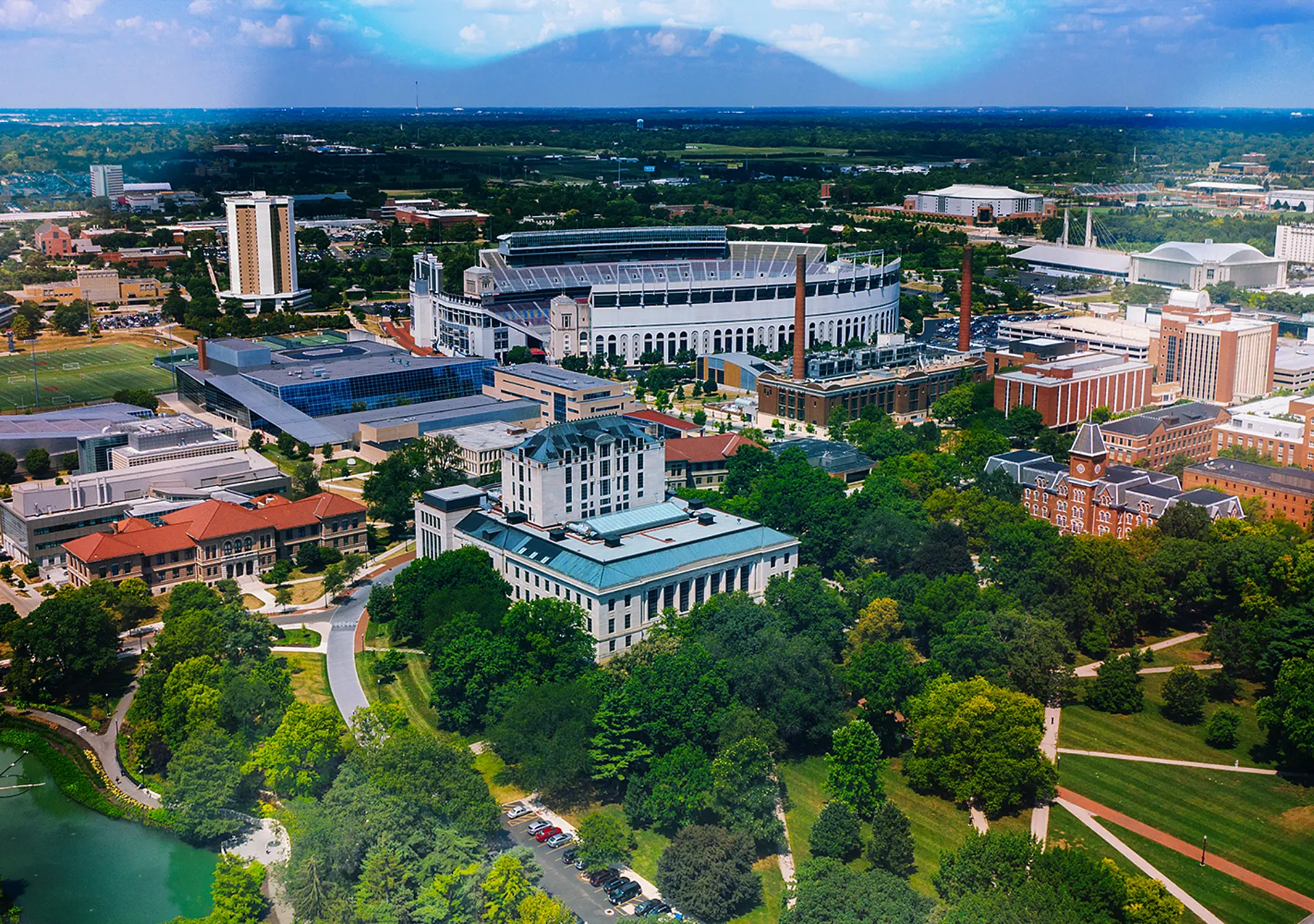Aerial view of Columbus, Ohio cityscape.