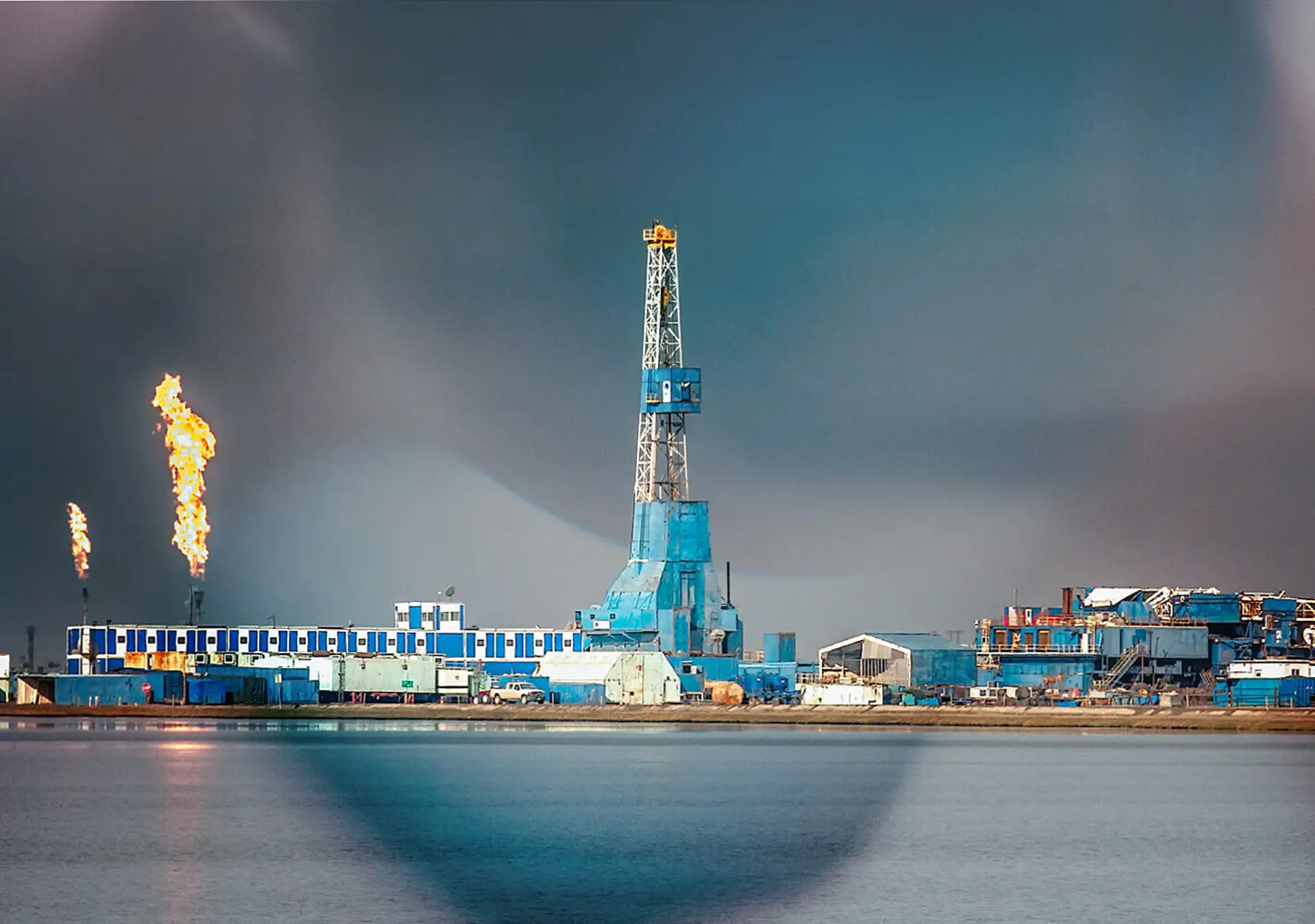 Flames shoot from an oil processing facilities at Prudhoe Bay in Deadhorse, Alaska.
