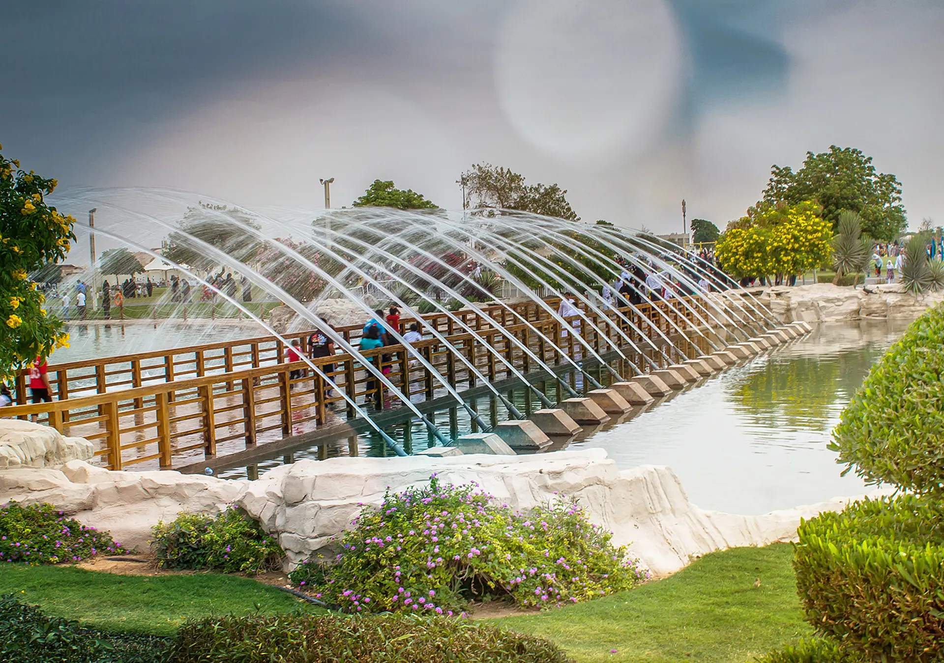 fountain and Nature and Sunset at Aspire Zone Park, Doha, Qatar