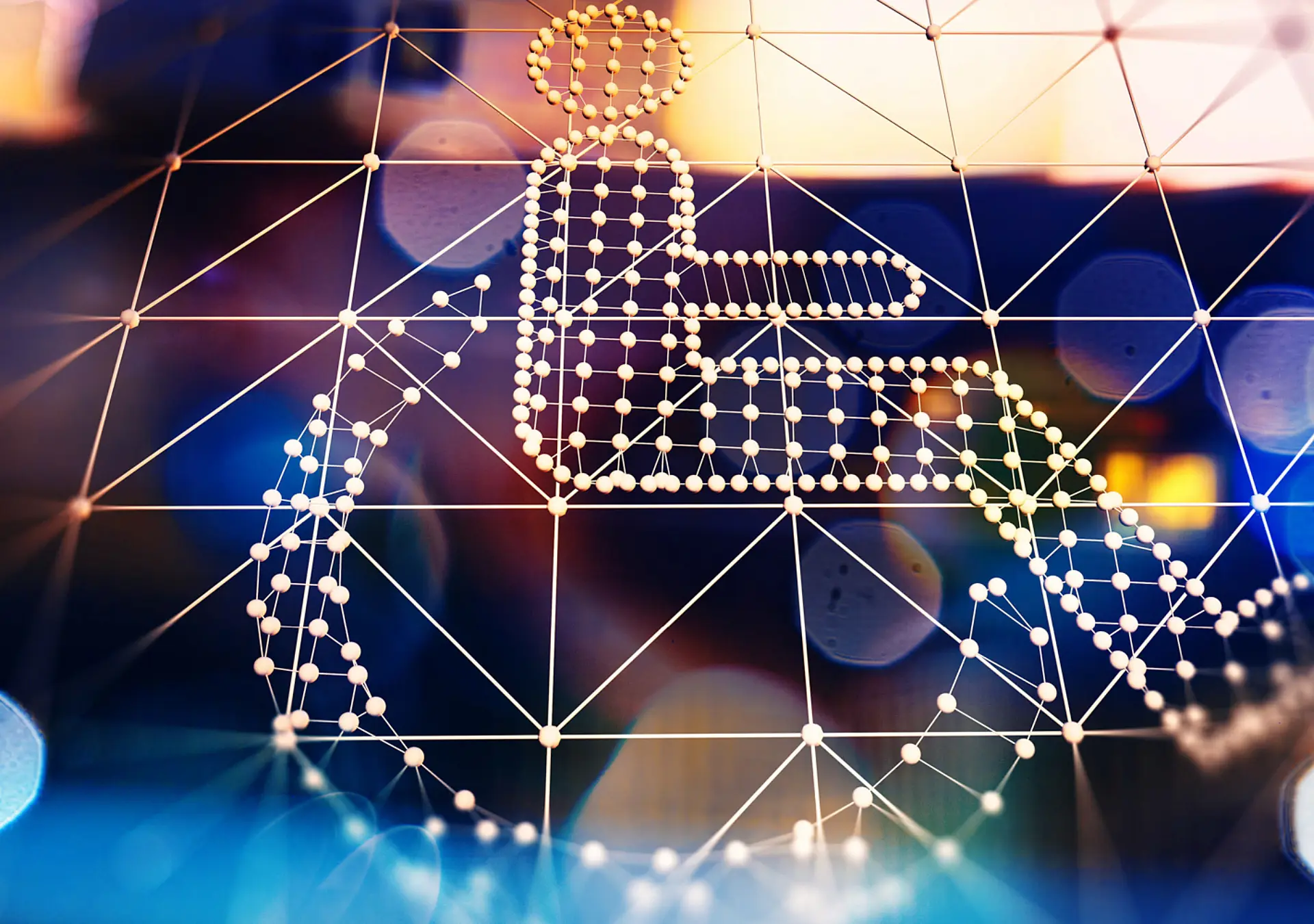 Accessibility icon with wheelchair and technology abstract background