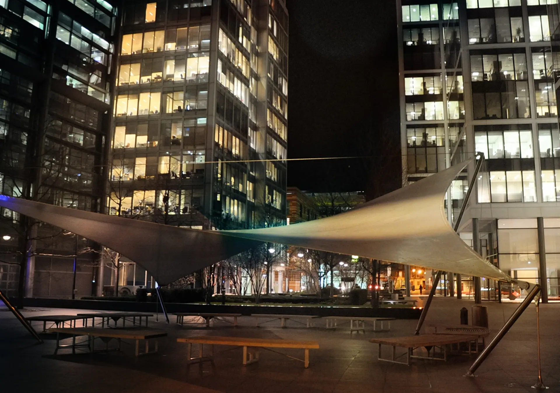Lit up office windows at night